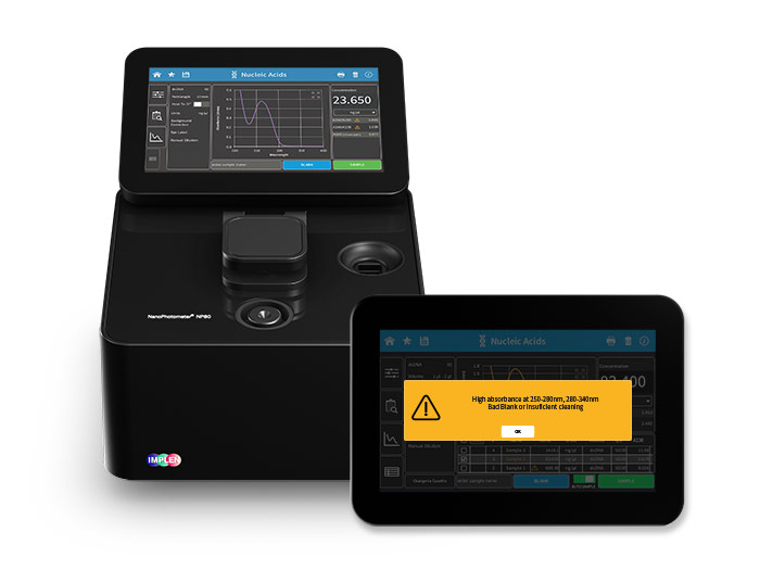 implen-nanophotometer-NP80-for-nucleic-acid-measurement-applications-nanodrop-alternative-and-warning-screen