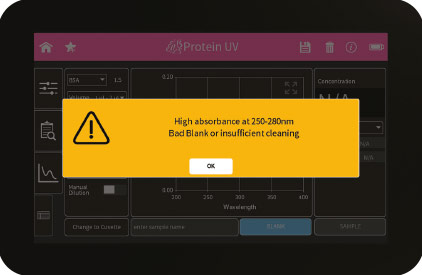 implen-nanophotometer-UV-Vis-spectrophotometer-Best-Practice-for-Protein-Antibody-Quantifications-bad-blank-warning