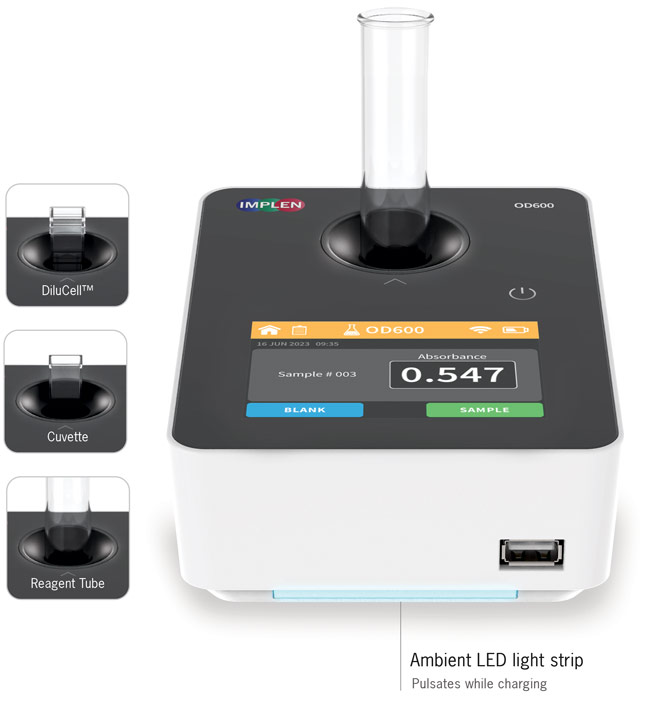 Implen-OD600-dilucell-cuvette-reagent-tube-cell-growth-rates-and-McFarland-turbidity-measurements-with-LED-light-strip-tube